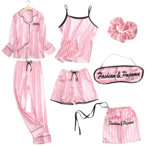 7 قطع ، ثوب نوم مقلم ، طقم بيجامات نسائية ، بيجامات نسائية 7 Pieces Striped Nightgown Women's Pajama Set Women's Pajamas