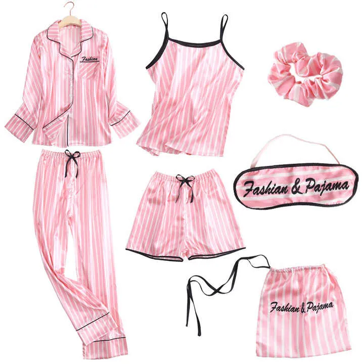 7 قطع ، ثوب نوم مقلم ، طقم بيجامات نسائية ، بيجامات نسائية 7 Pieces Striped Nightgown Women's Pajama Set Women's Pajamas