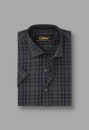 Charcoal blue checkered Half sleeves- 022490-24-11
