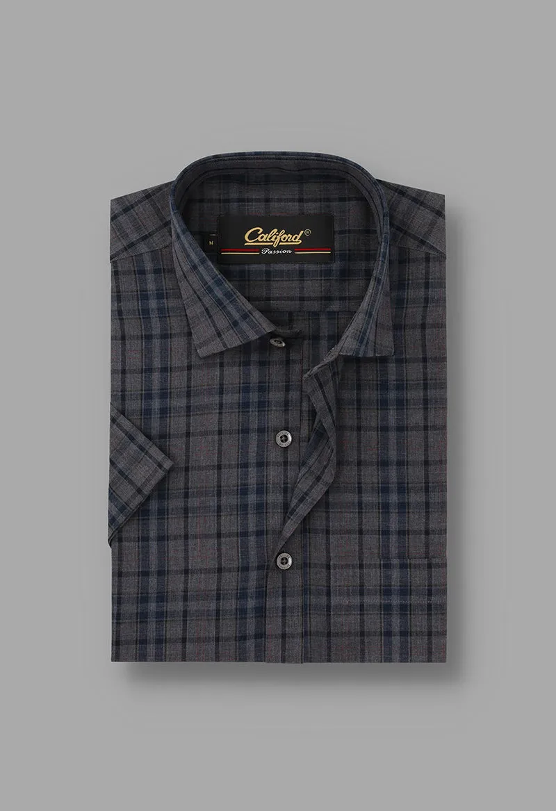 Charcoal blue checkered Half sleeves- 022490-24-11