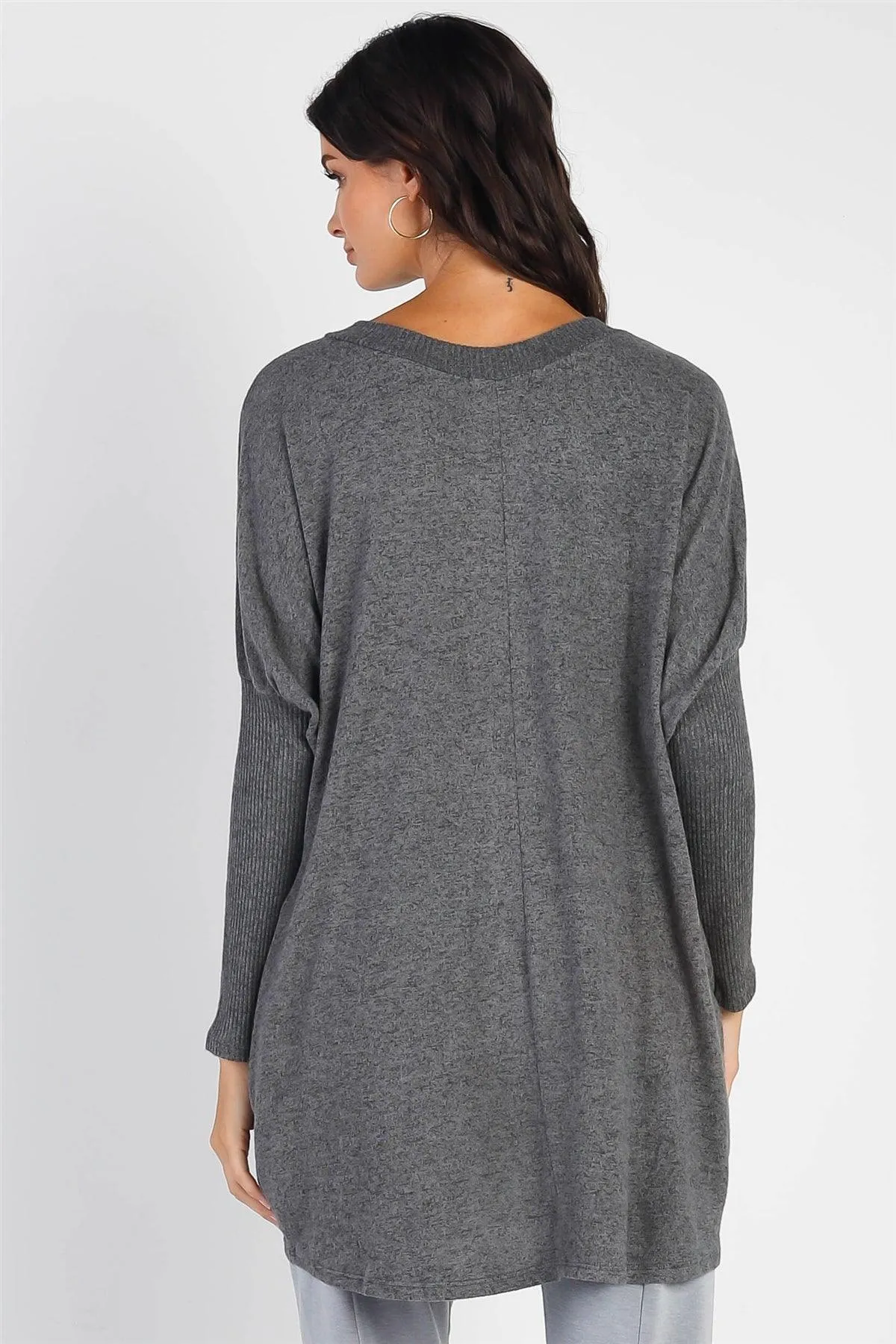 Charcoal V-Neck Dolman Long Sleeve Top /1-1-1