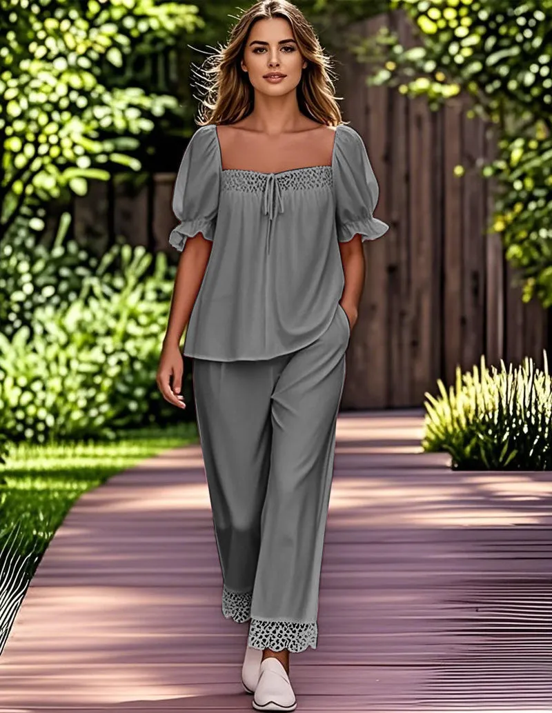 Cozy Lace Patchwork Pajama Set