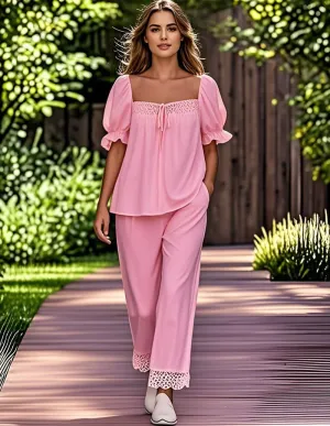 Cozy Lace Patchwork Pajama Set