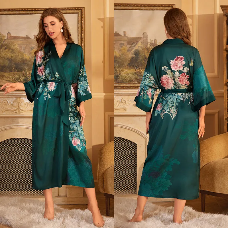 Elegant Red Satin Morning Gown - Women’s Luxury Sleepwear & Bathrobe