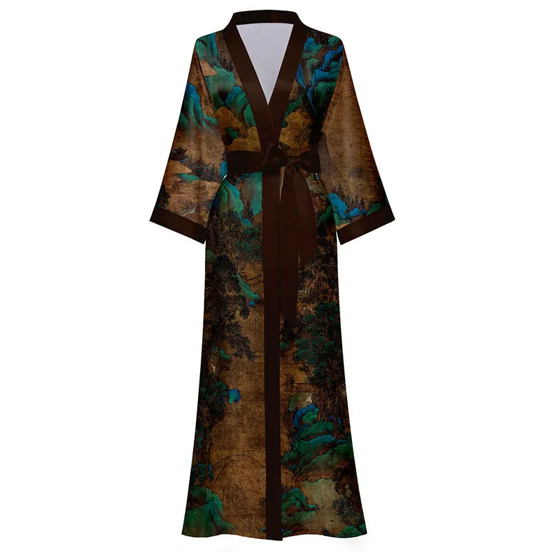 Elegant Red Satin Morning Gown - Women’s Luxury Sleepwear & Bathrobe