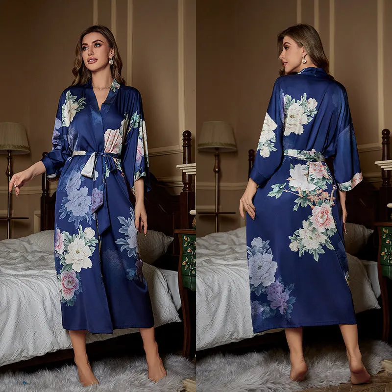 Elegant Red Satin Morning Gown - Women’s Luxury Sleepwear & Bathrobe