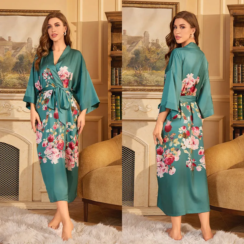 Elegant Red Satin Morning Gown - Women’s Luxury Sleepwear & Bathrobe