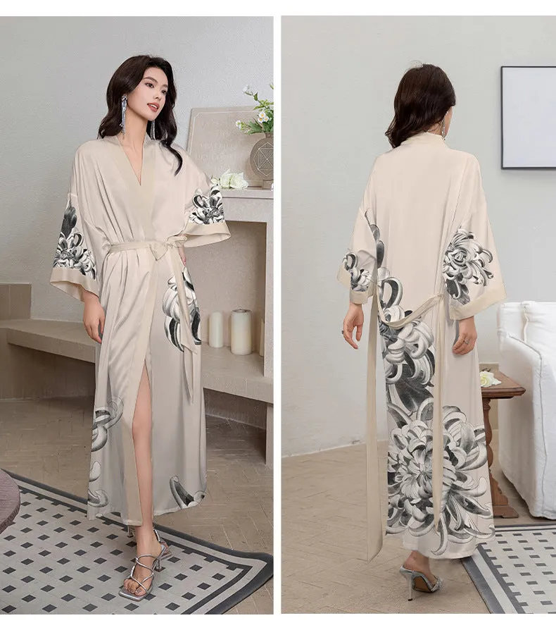 Elegant Red Satin Morning Gown - Women’s Luxury Sleepwear & Bathrobe