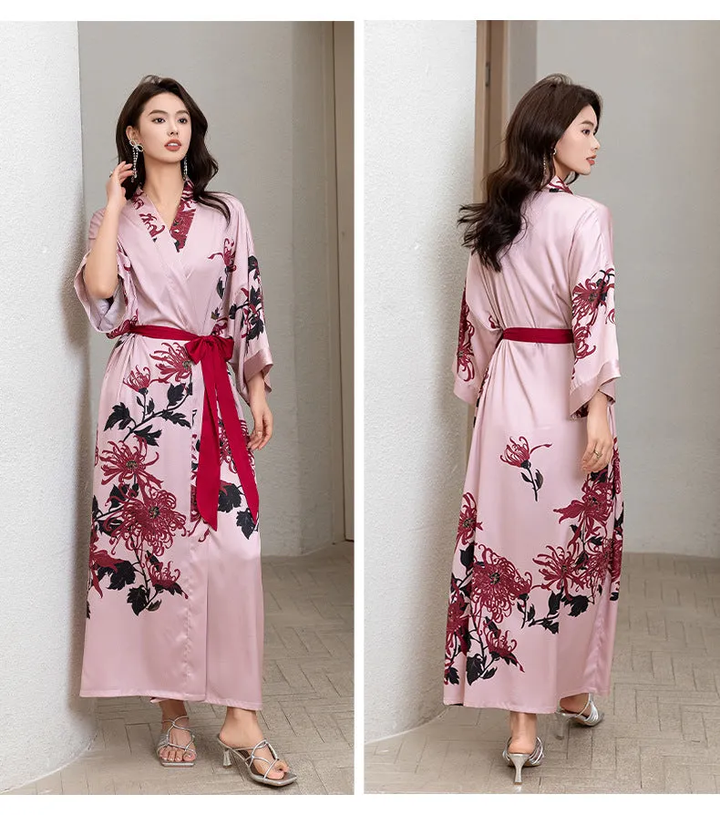 Elegant Red Satin Morning Gown - Women’s Luxury Sleepwear & Bathrobe