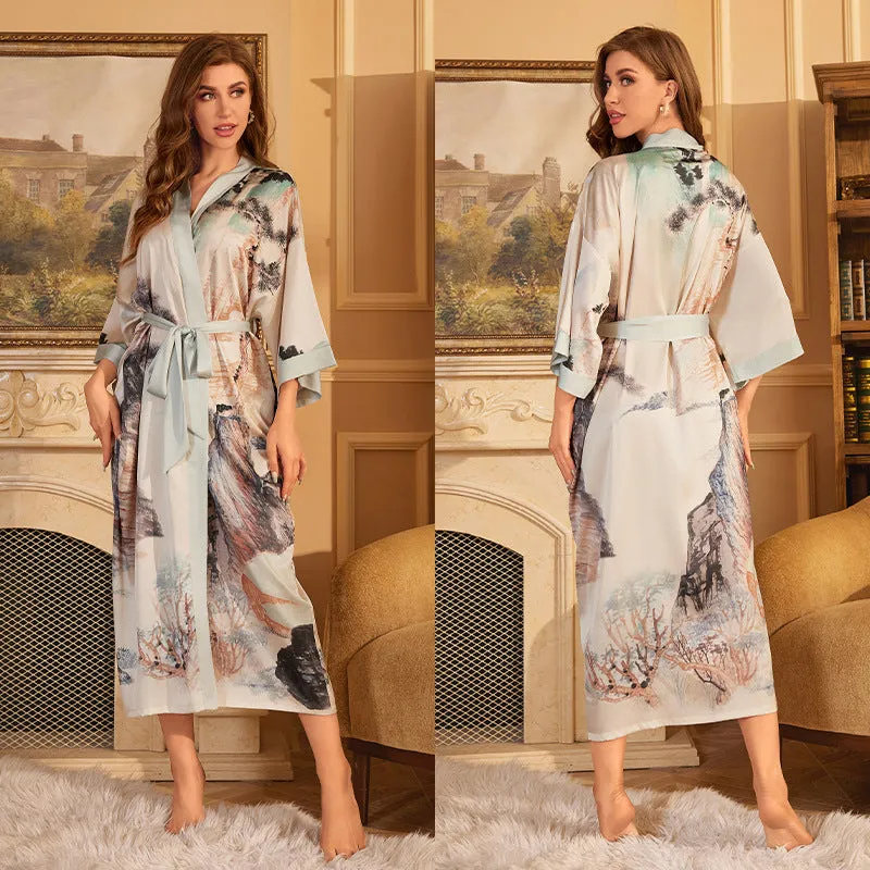 Elegant Red Satin Morning Gown - Women’s Luxury Sleepwear & Bathrobe