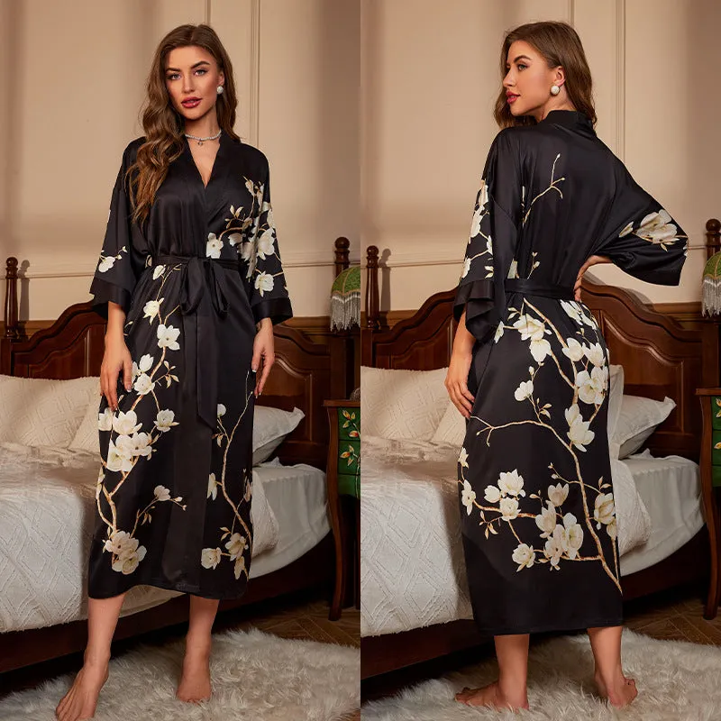 Elegant Red Satin Morning Gown - Women’s Luxury Sleepwear & Bathrobe