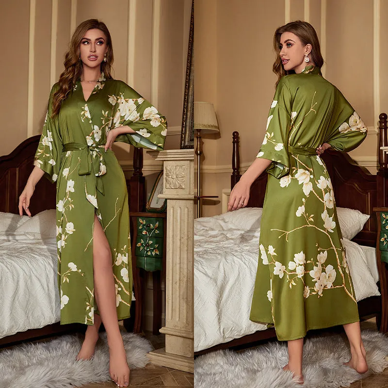 Elegant Red Satin Morning Gown - Women’s Luxury Sleepwear & Bathrobe