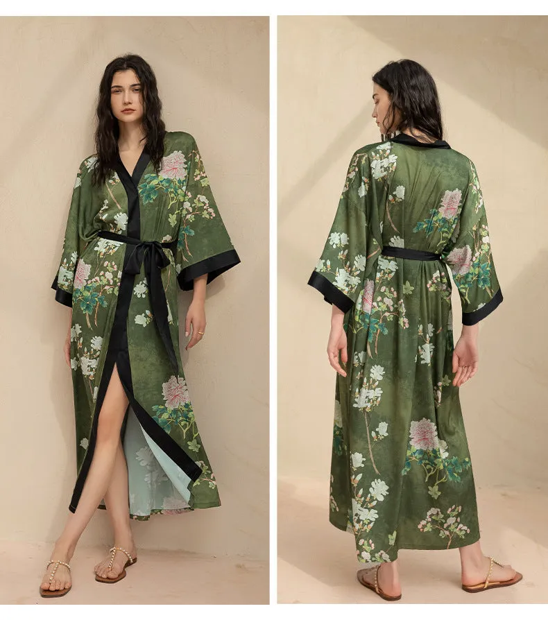 Elegant Red Satin Morning Gown - Women’s Luxury Sleepwear & Bathrobe