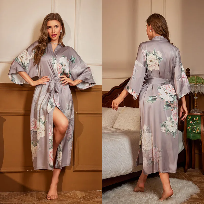 Elegant Red Satin Morning Gown - Women’s Luxury Sleepwear & Bathrobe