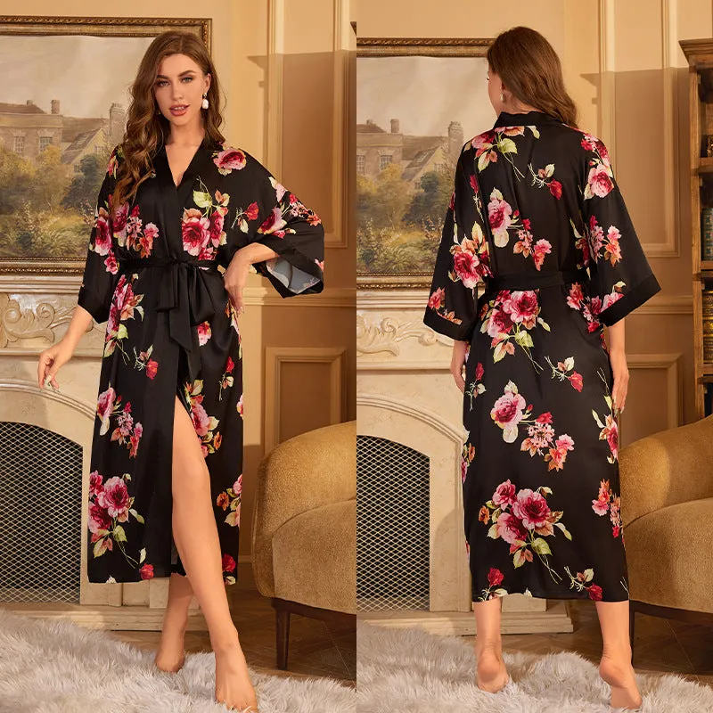 Elegant Red Satin Morning Gown - Women’s Luxury Sleepwear & Bathrobe