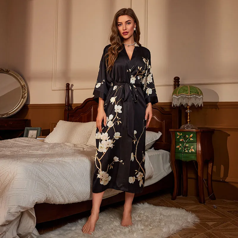 Elegant Red Satin Morning Gown - Women’s Luxury Sleepwear & Bathrobe
