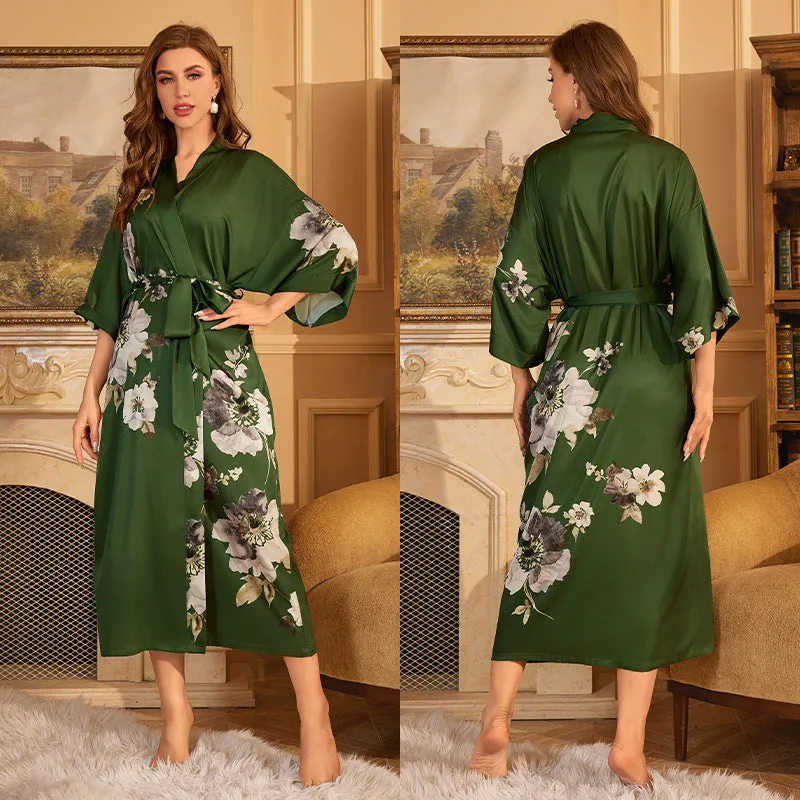 Elegant Red Satin Morning Gown - Women’s Luxury Sleepwear & Bathrobe