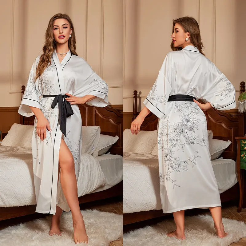 Elegant Red Satin Morning Gown - Women’s Luxury Sleepwear & Bathrobe