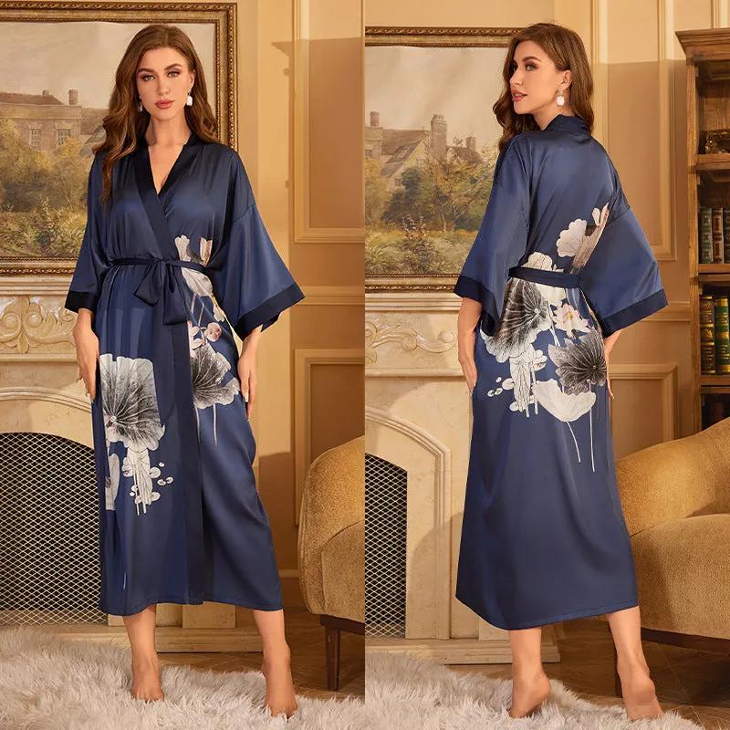 Elegant Red Satin Morning Gown - Women’s Luxury Sleepwear & Bathrobe
