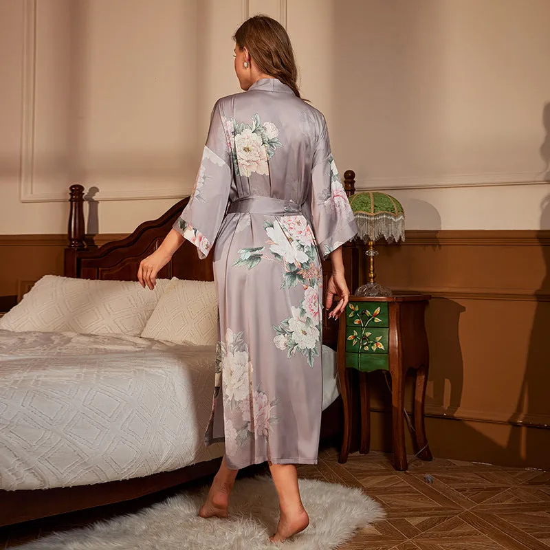 Elegant Red Satin Morning Gown - Women’s Luxury Sleepwear & Bathrobe
