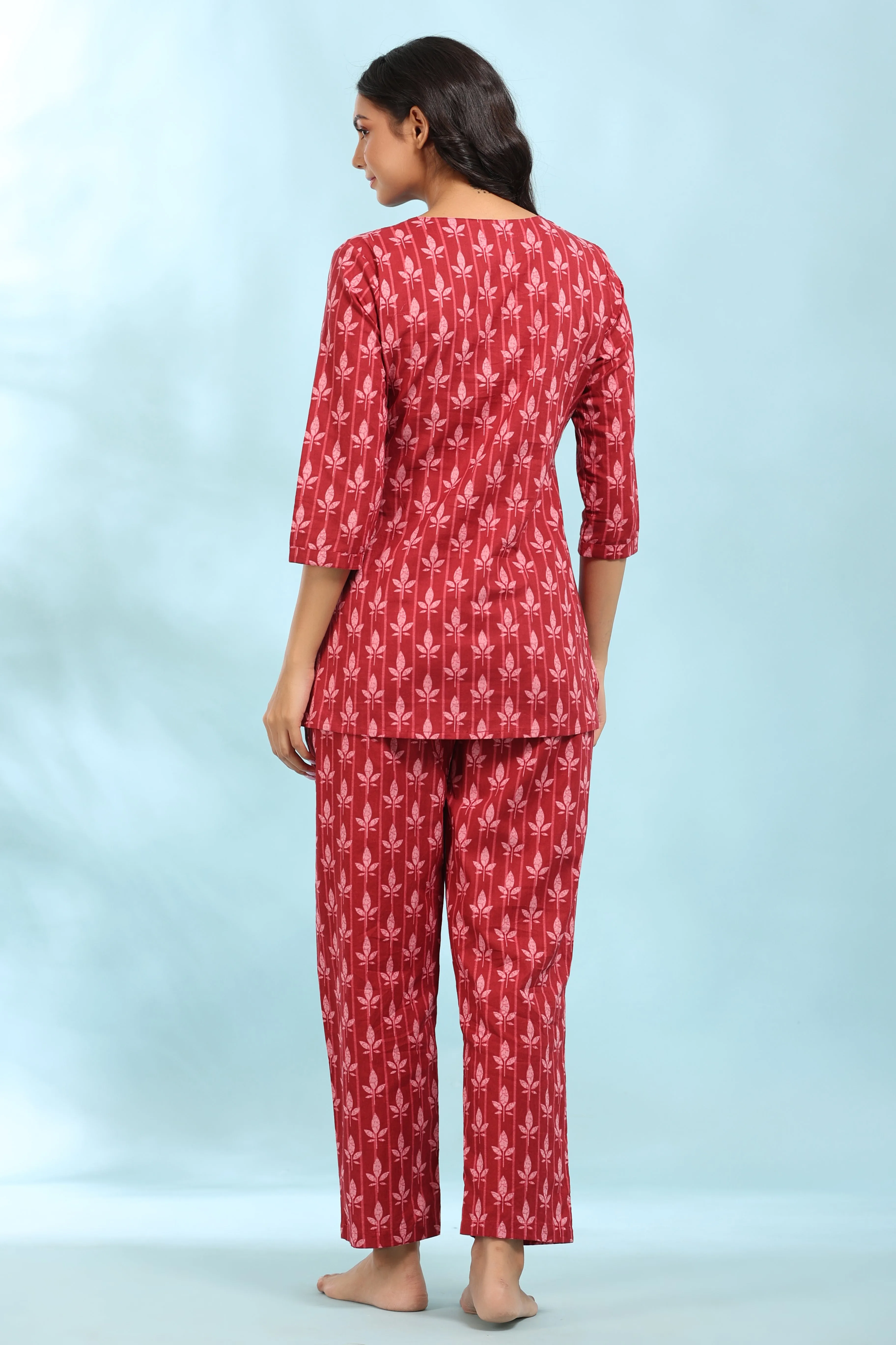 Hemp with Geometrical Stripes on Pink Loungewear Top Set