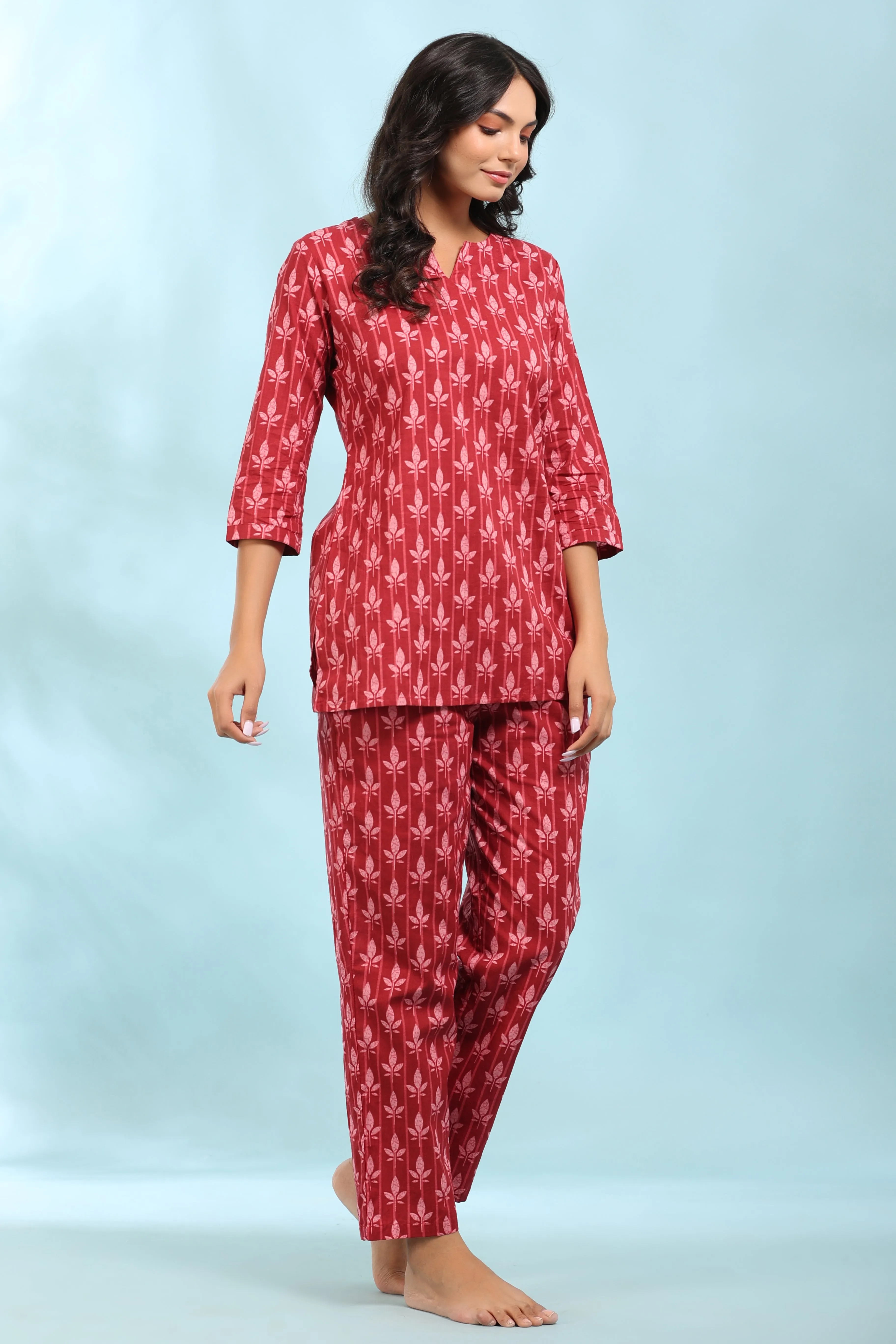 Hemp with Geometrical Stripes on Pink Loungewear Top Set