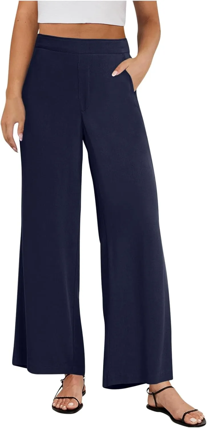 High Waist Palazzo Pants for Women Elastic Waist Solid Color Casual Daily Pants Fashion Elegant Temperament Trousers