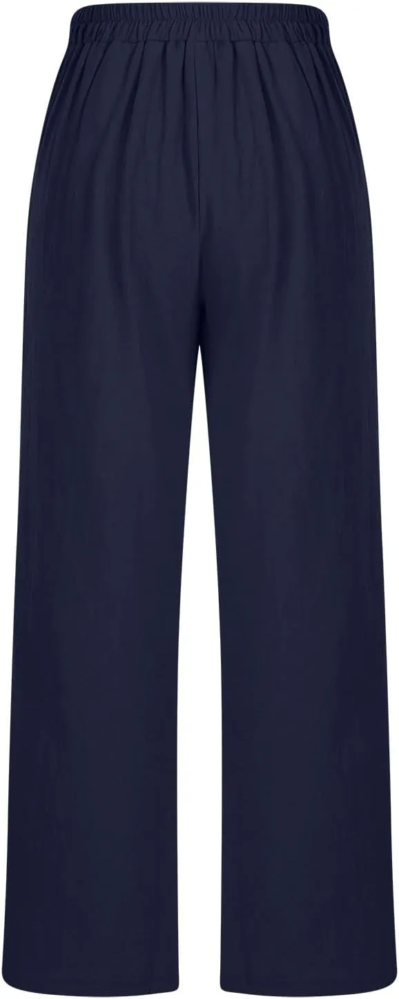 High Waist Palazzo Pants for Women Elastic Waist Solid Color Casual Daily Pants Fashion Elegant Temperament Trousers