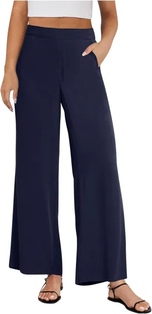 High Waist Palazzo Pants for Women Elastic Waist Solid Color Casual Daily Pants Fashion Elegant Temperament Trousers