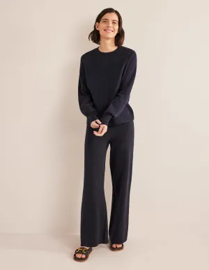 Knitted Wide Leg Trousers-Navy