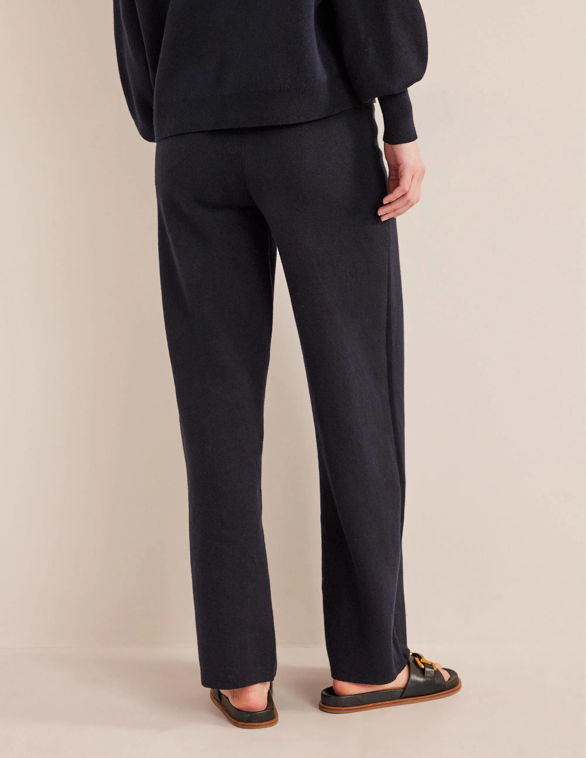 Knitted Wide Leg Trousers-Navy