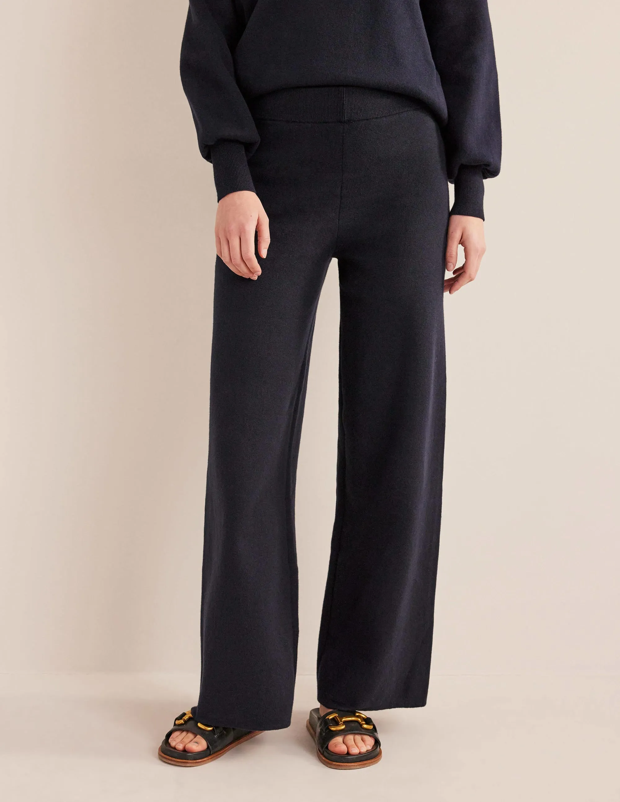 Knitted Wide Leg Trousers-Navy