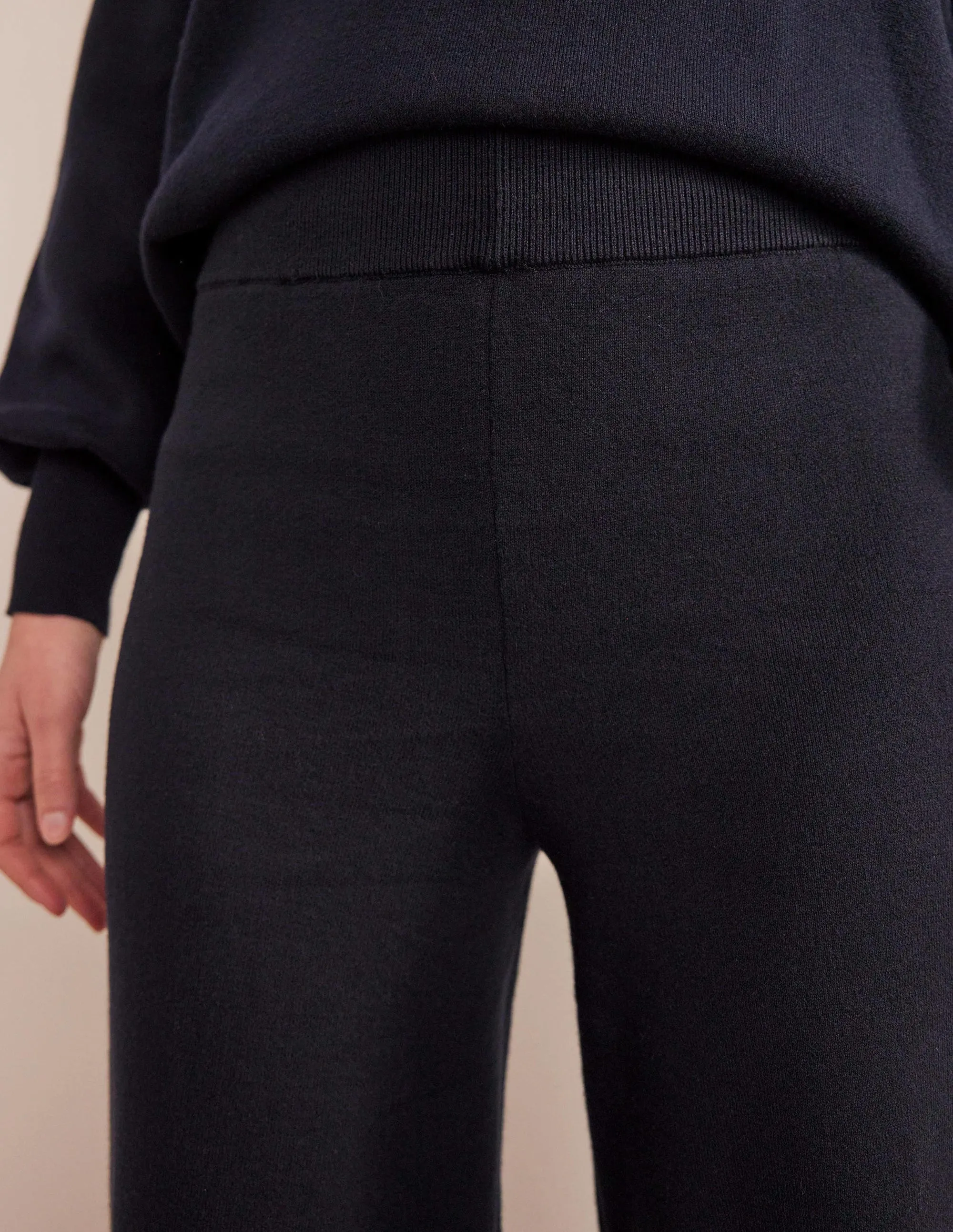 Knitted Wide Leg Trousers-Navy