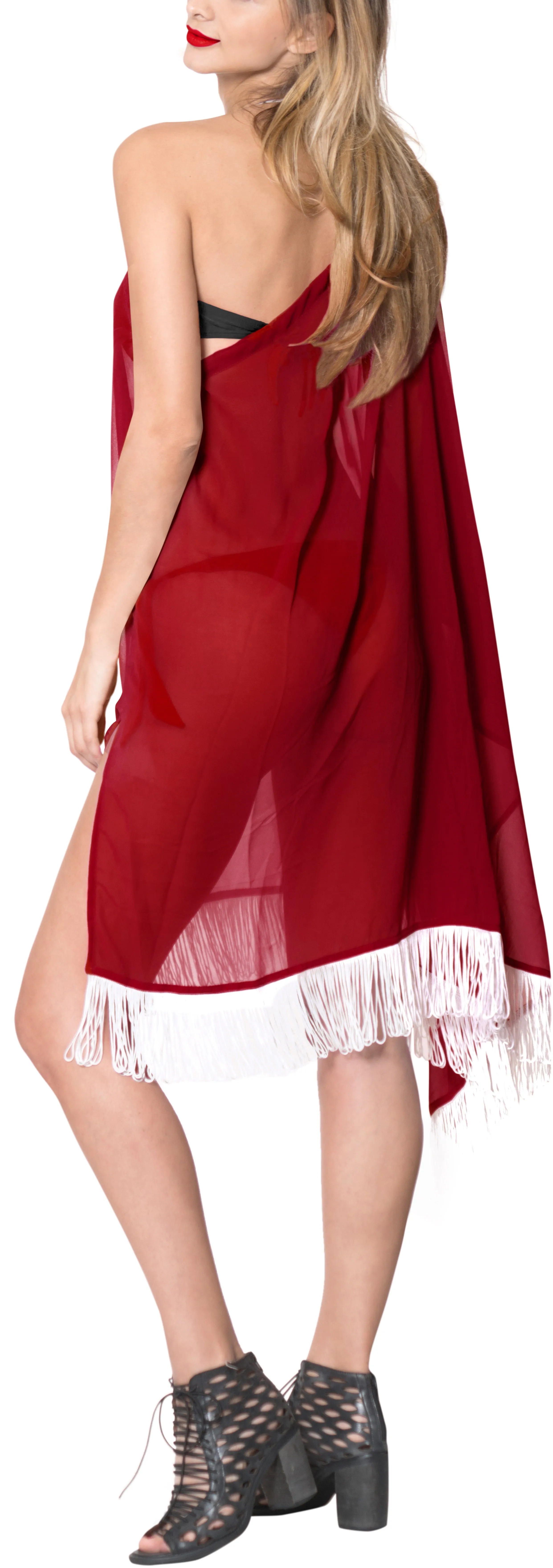 La Leela Off Shoulder Womens Swimsuit Beachwear Kimono Cover up Dress Blouse Red