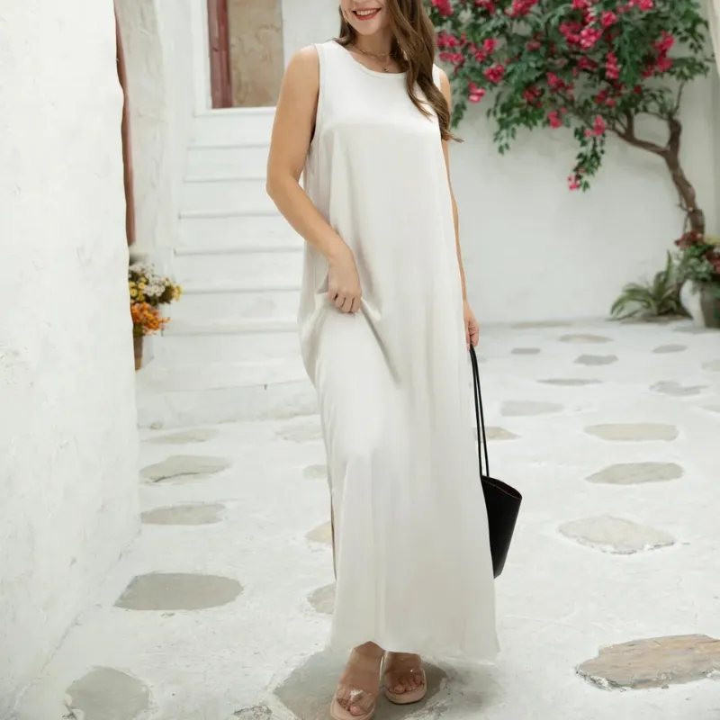 Orange Celina Long Slit Dress Beige