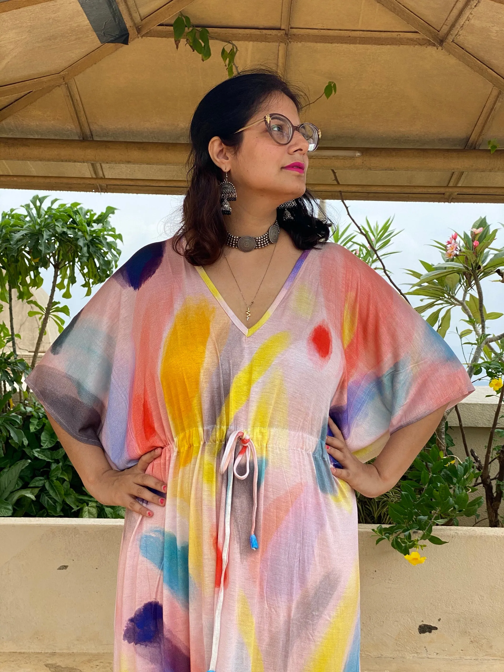 Painter's Palette "Timeless" Style Caftan | Soft Jersey Knit Organic Cotton | Perfect Loungewear House Dress