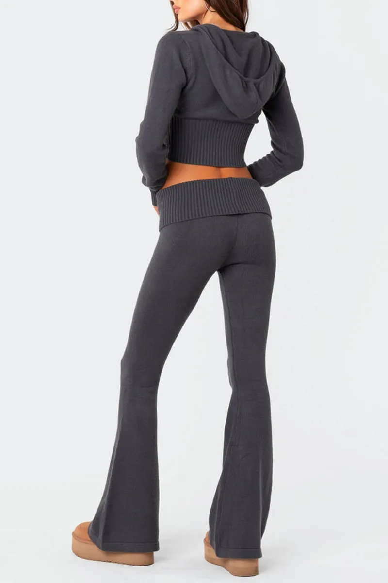 Ruched Crop Top & Flare Leg Pants Set