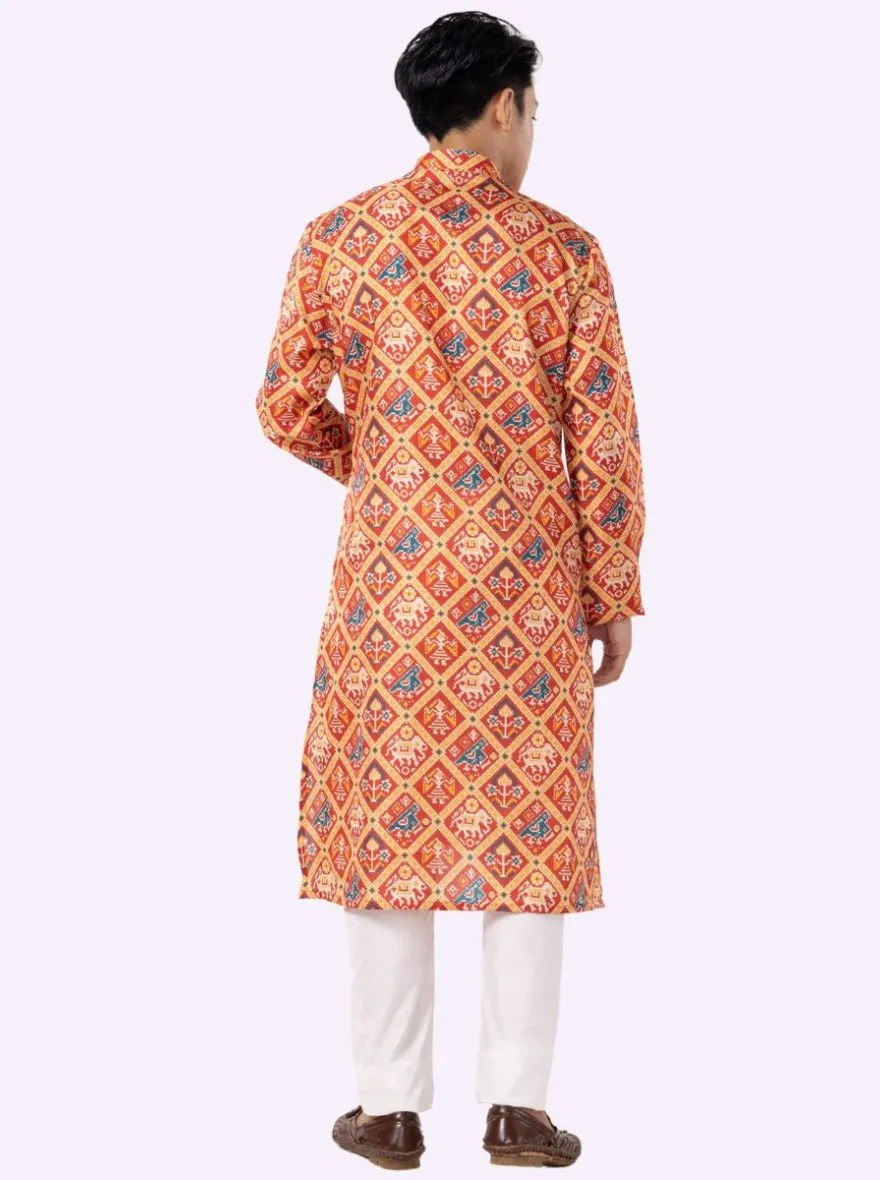 Stylish Ruby Red Printed Kurta | The Kurta Company