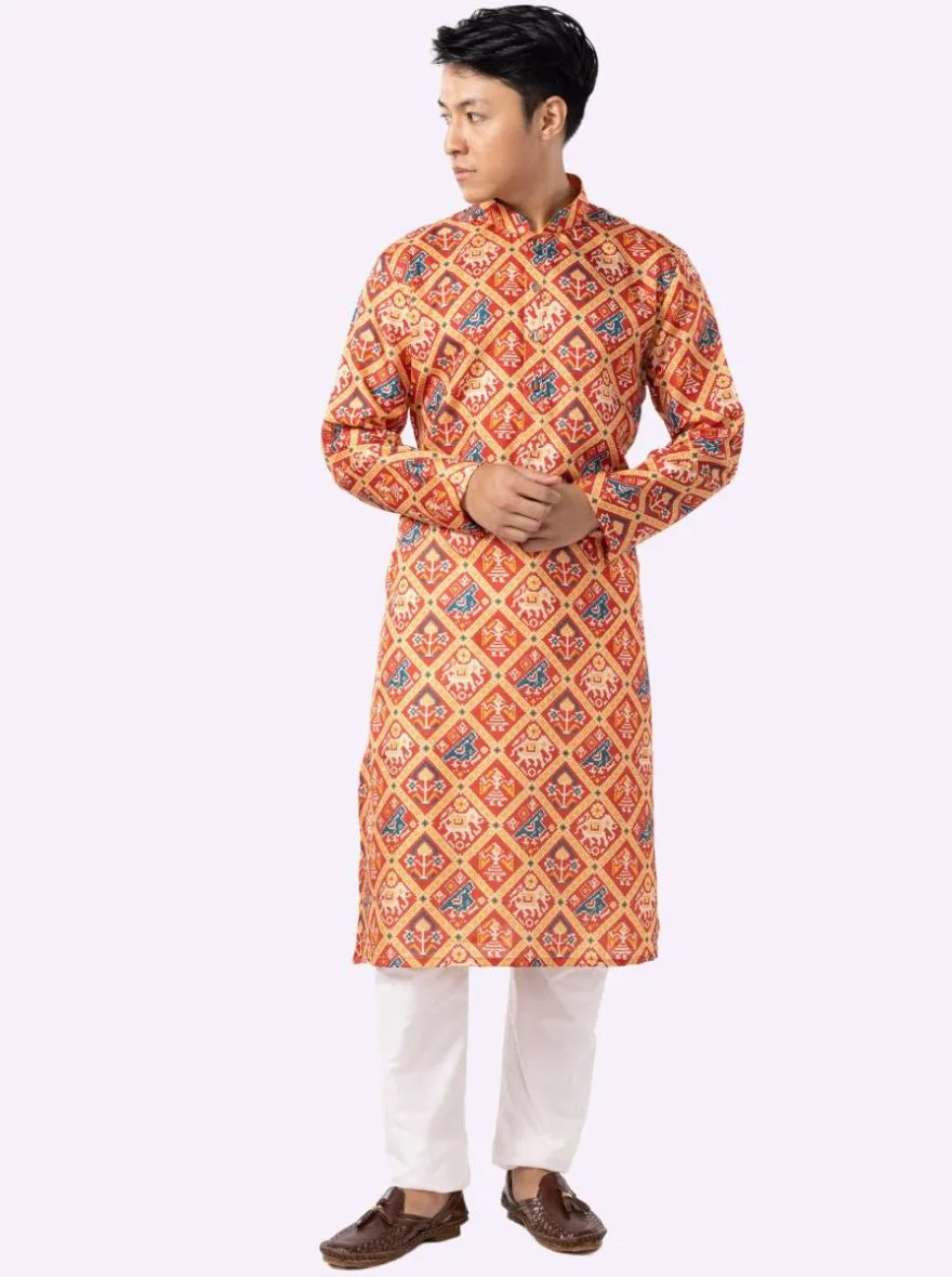 Stylish Ruby Red Printed Kurta | The Kurta Company