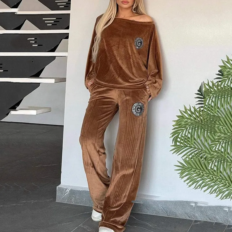 Womens Cozy Casual Set -  Soft Batwing Top and Wide-Leg Pants