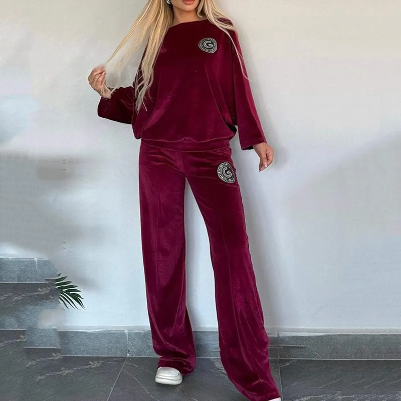 Womens Cozy Casual Set -  Soft Batwing Top and Wide-Leg Pants