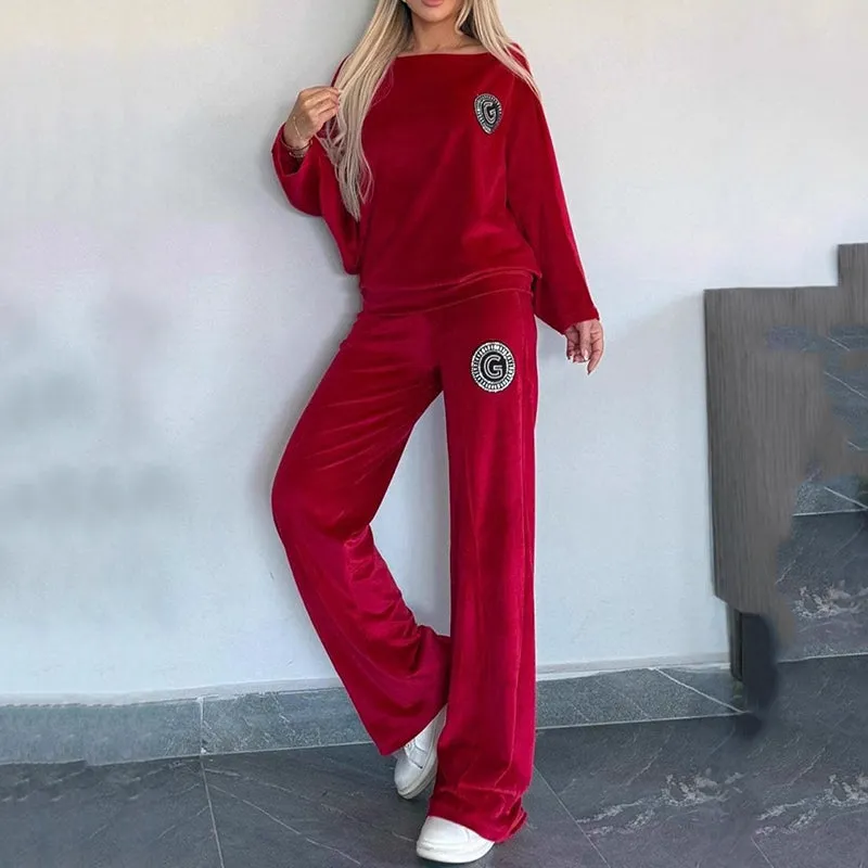 Womens Cozy Casual Set -  Soft Batwing Top and Wide-Leg Pants