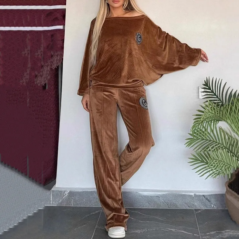 Womens Cozy Casual Set -  Soft Batwing Top and Wide-Leg Pants