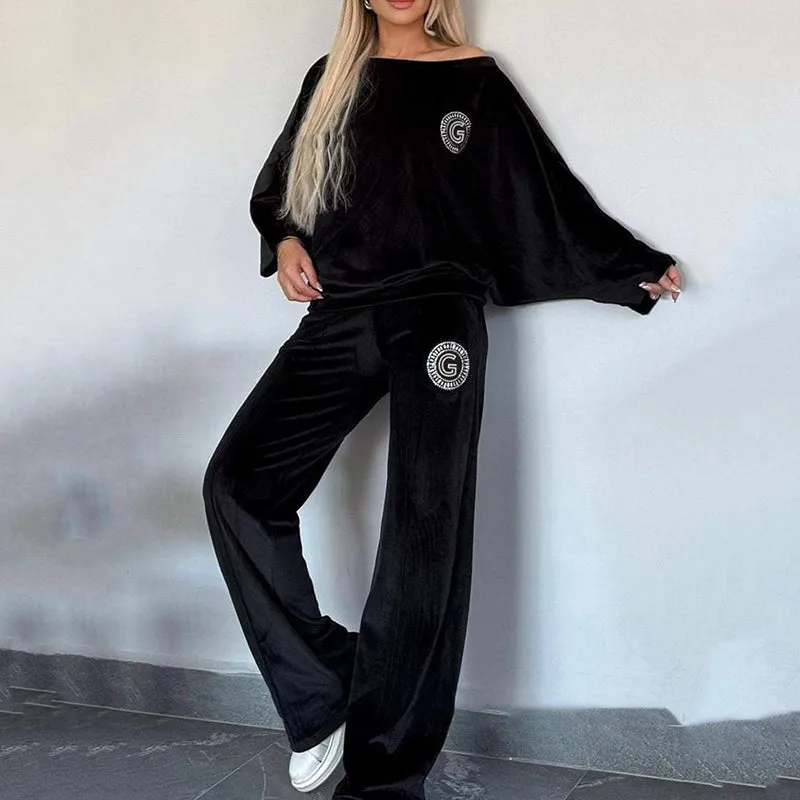 Womens Cozy Casual Set -  Soft Batwing Top and Wide-Leg Pants