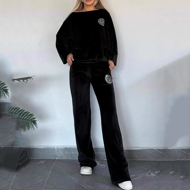 Womens Cozy Casual Set -  Soft Batwing Top and Wide-Leg Pants