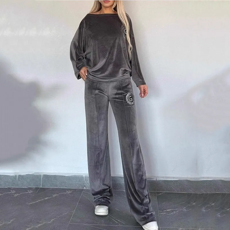 Womens Cozy Casual Set -  Soft Batwing Top and Wide-Leg Pants