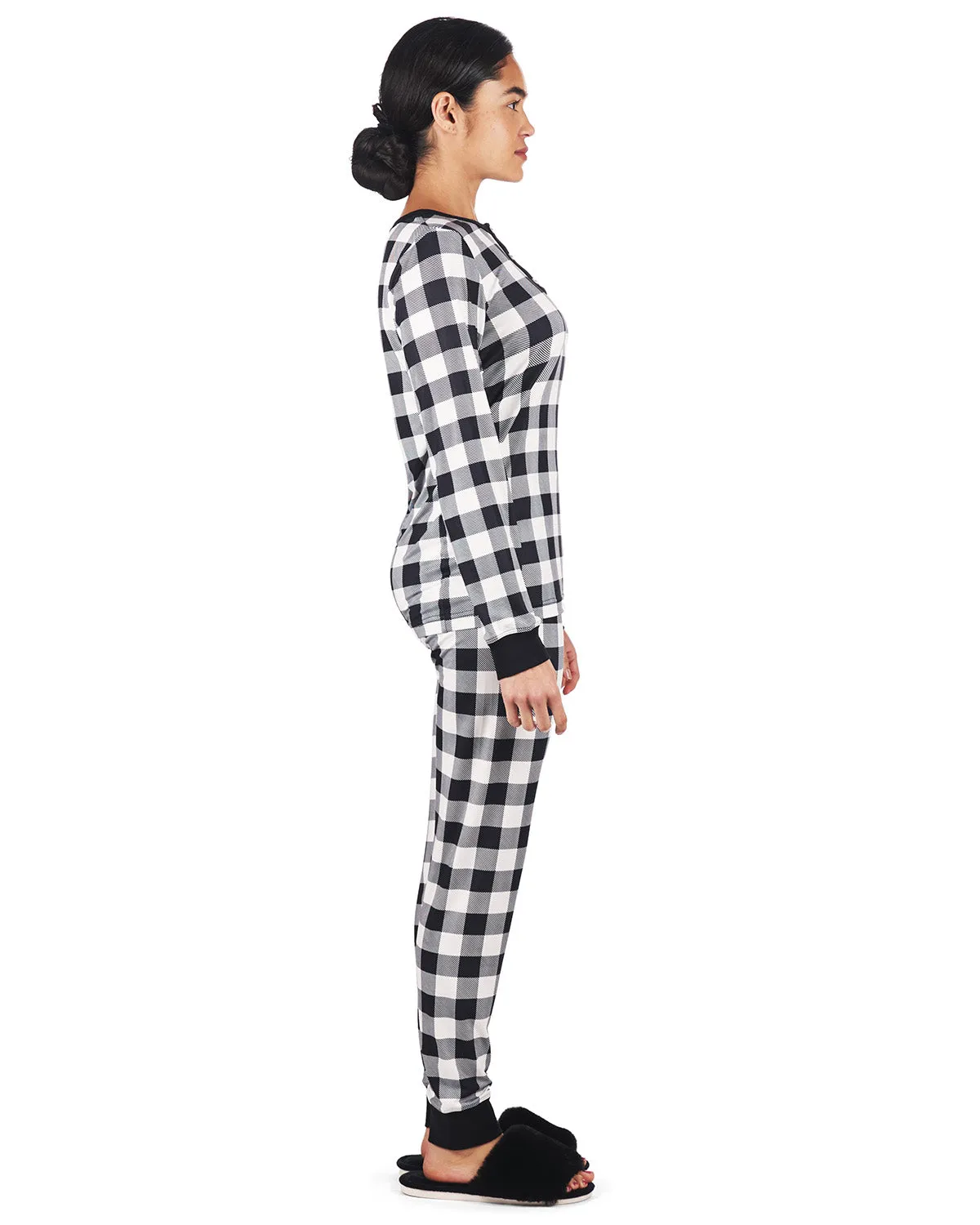 Women's Henley Buffalo Plaid Long Sleeve Pajama Set